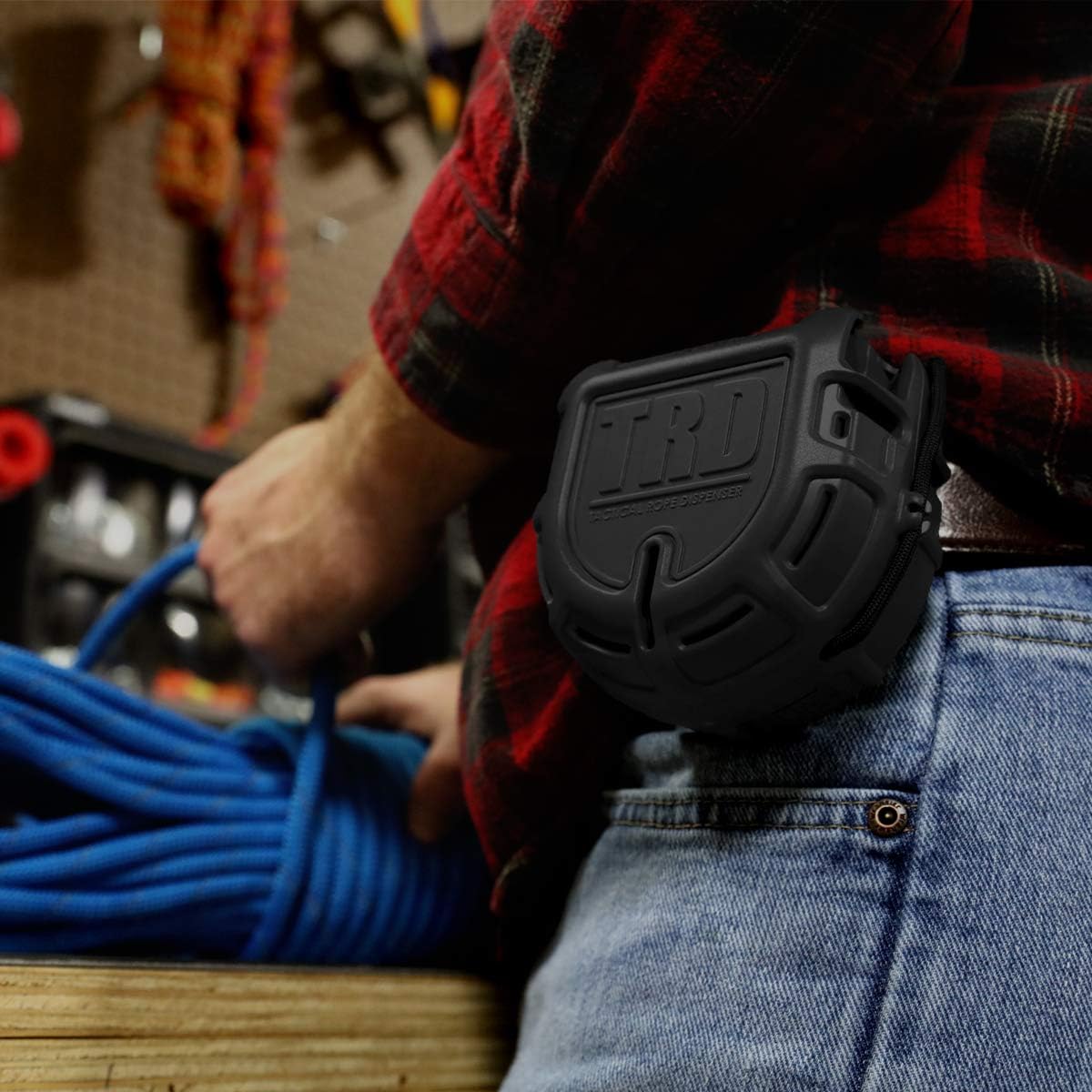 Atwood Rope MFG Tactical 550 Paracord Parachute Cord Rope Dispenser Black 50ft Spool TRD | Cutting Blade, Belt Clip, Cord Grip, View Port, Integrated Ruler