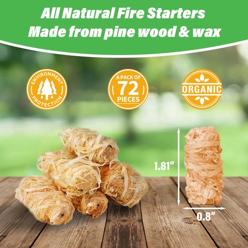 SUNLIFER Natural Fire Starters for Grills: Premium Waterproof Quick Firestarters Sticks | Odorless Fire Starter for Campfires | Fireplaces | Wood Stove | BBQ | Smoker | Fire Pit - 72 pcs