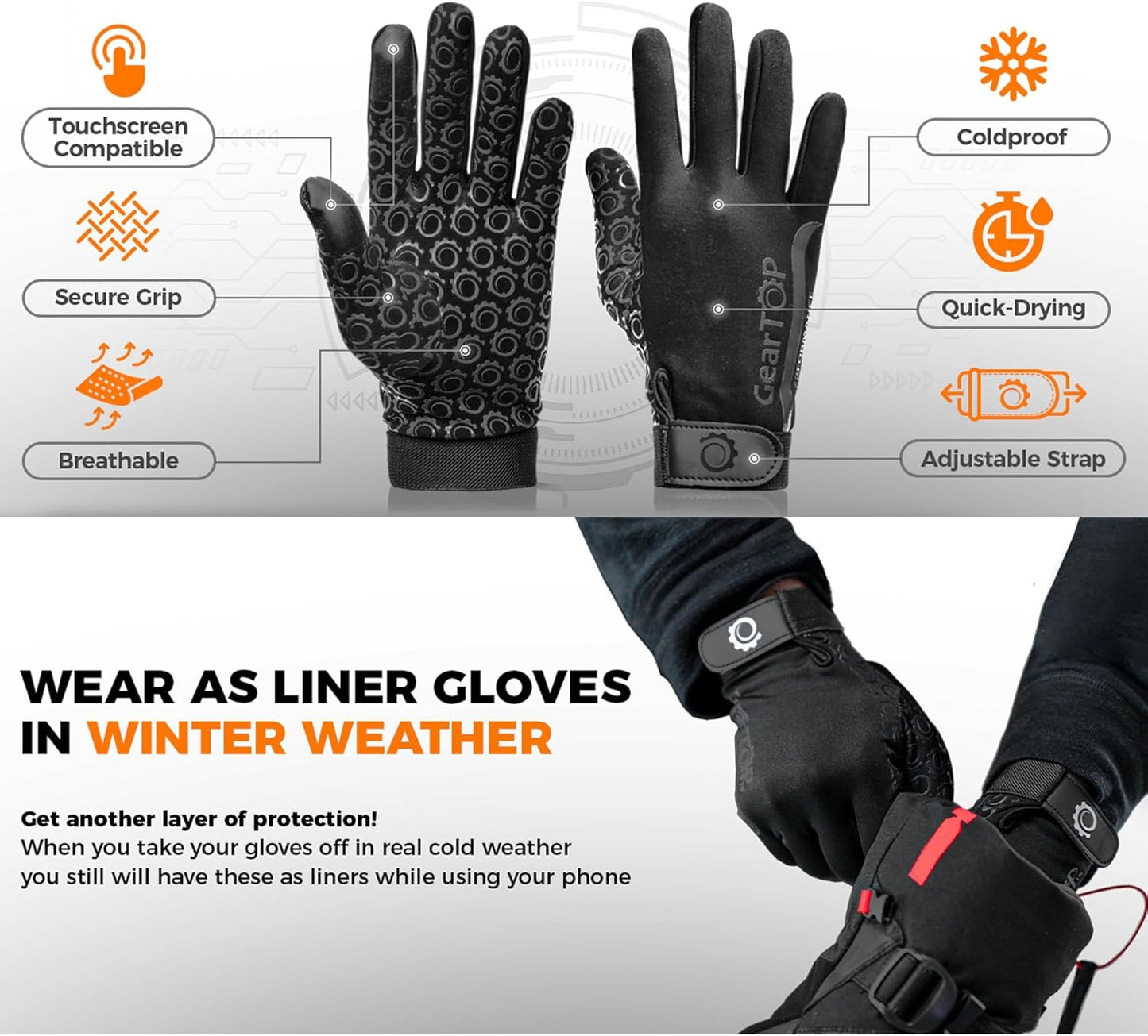 GearTOP Football Gloves for Men & Women for Cold Weather, Touchscreen Winter Gloves Men Running Gear, Warm Glove Liners for Hiking, Freezer Gloves