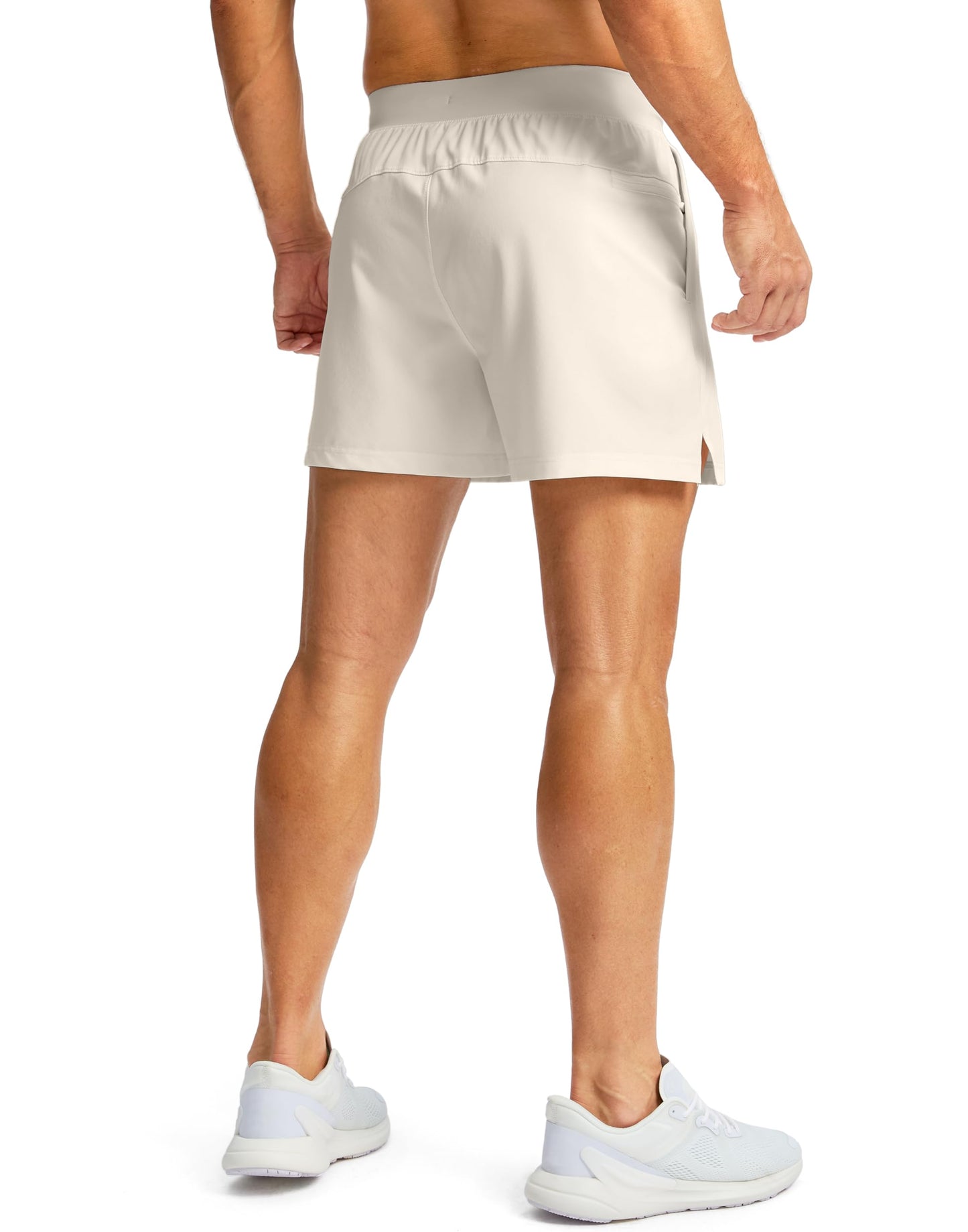 Soothfeel Men's Running Shorts with Zipper Pockets 5 Inch Lightweight Quick Dry Basketball Gym Workout Athletic Shorts for Men (Bone, M)
