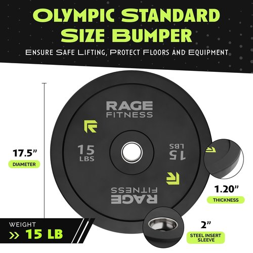 Olympic Bumper Plates, Rubber Formula With Steel Insert (10lb, 15lb, 25lb, 35lb, 45lb - SOLD INDIVIDUALLY), Olympic Weight Plates for Strength Training, Bench Press, Squats, Powerlifting