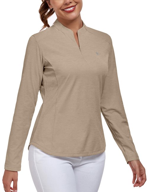 Little Donkey Andy Women's UPF 50+ 1/4 Zip Pullover Sun Shirts Long Sleeve UV Protection Shirt Quick Dry Lightweight Golf Tops (Dark Khaki S)