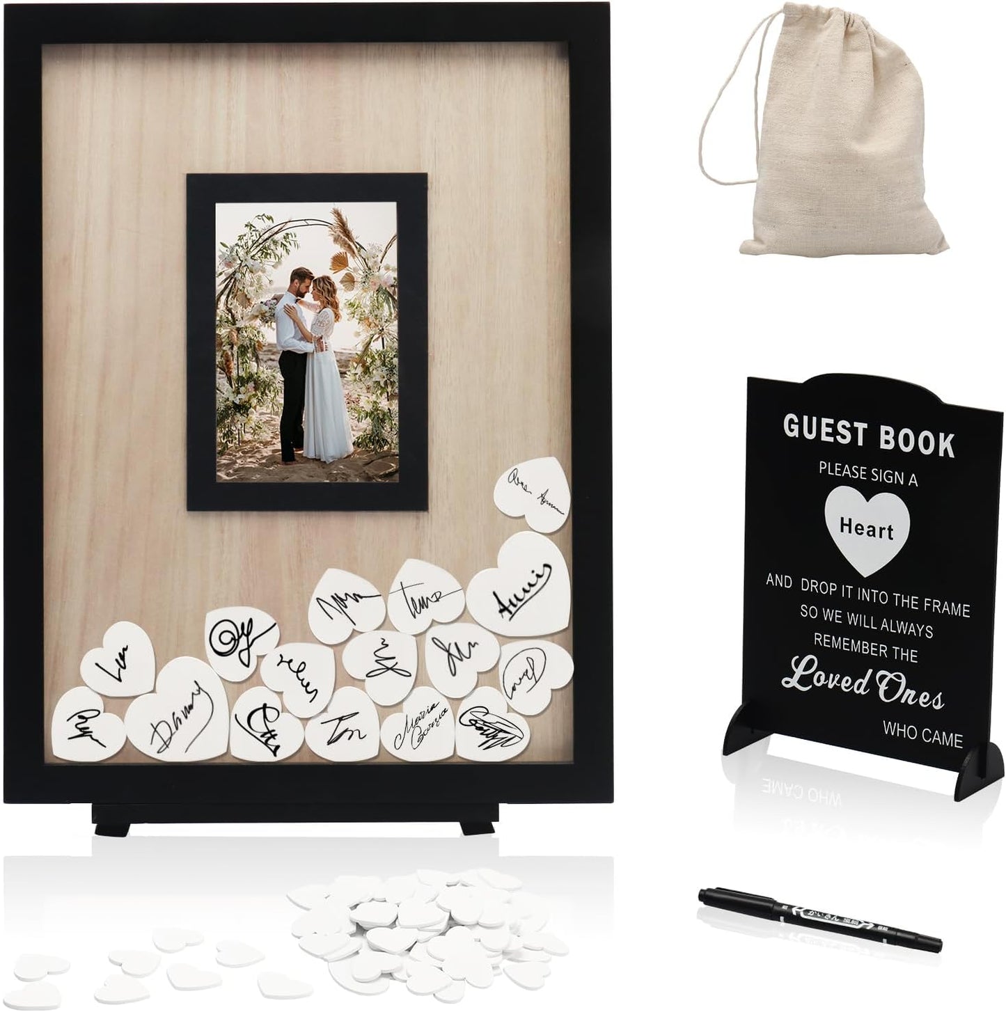 Wedding Guest Book Alternative, Guest Book Wedding Reception, Wedding Guest Book with Wooden Hearts Guest Book Signs for Wedding Anniversary Birthday Party Baby Shower