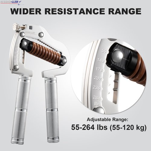 NESOHC-LLEW Adjustable Grip Strength Trainer: Premium 304 Stainless Steel Structure, Aerospace Grade Aluminum Alloy Handle, Grip Strength Adjustable Range 55-264 lbs
