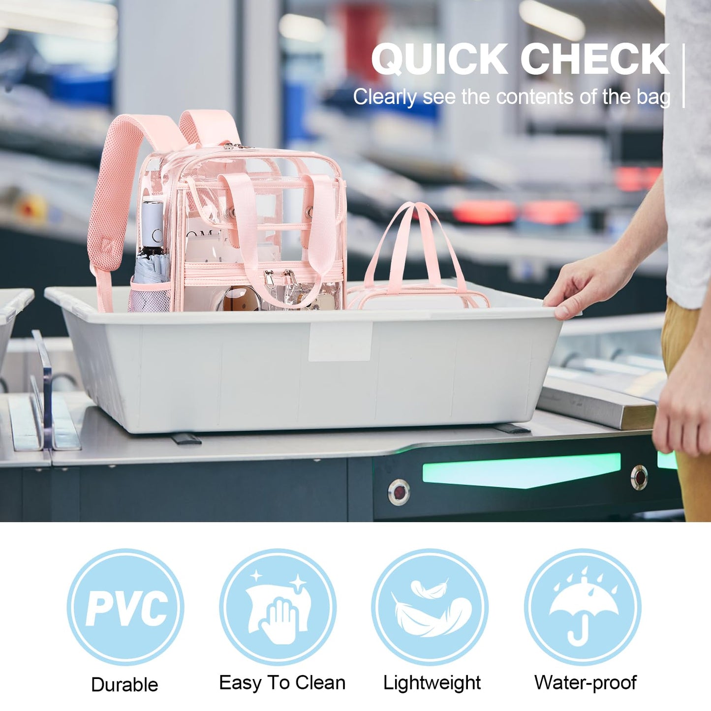 FIXITOK 2PCS Clear Backpack for Women Girls, Heavy Duty Clear Backpack with Clear Tote Bag for Stadium Events, See Through Backpack, Large Transparent Backpack Clear Bookbag for Concert Work Travel