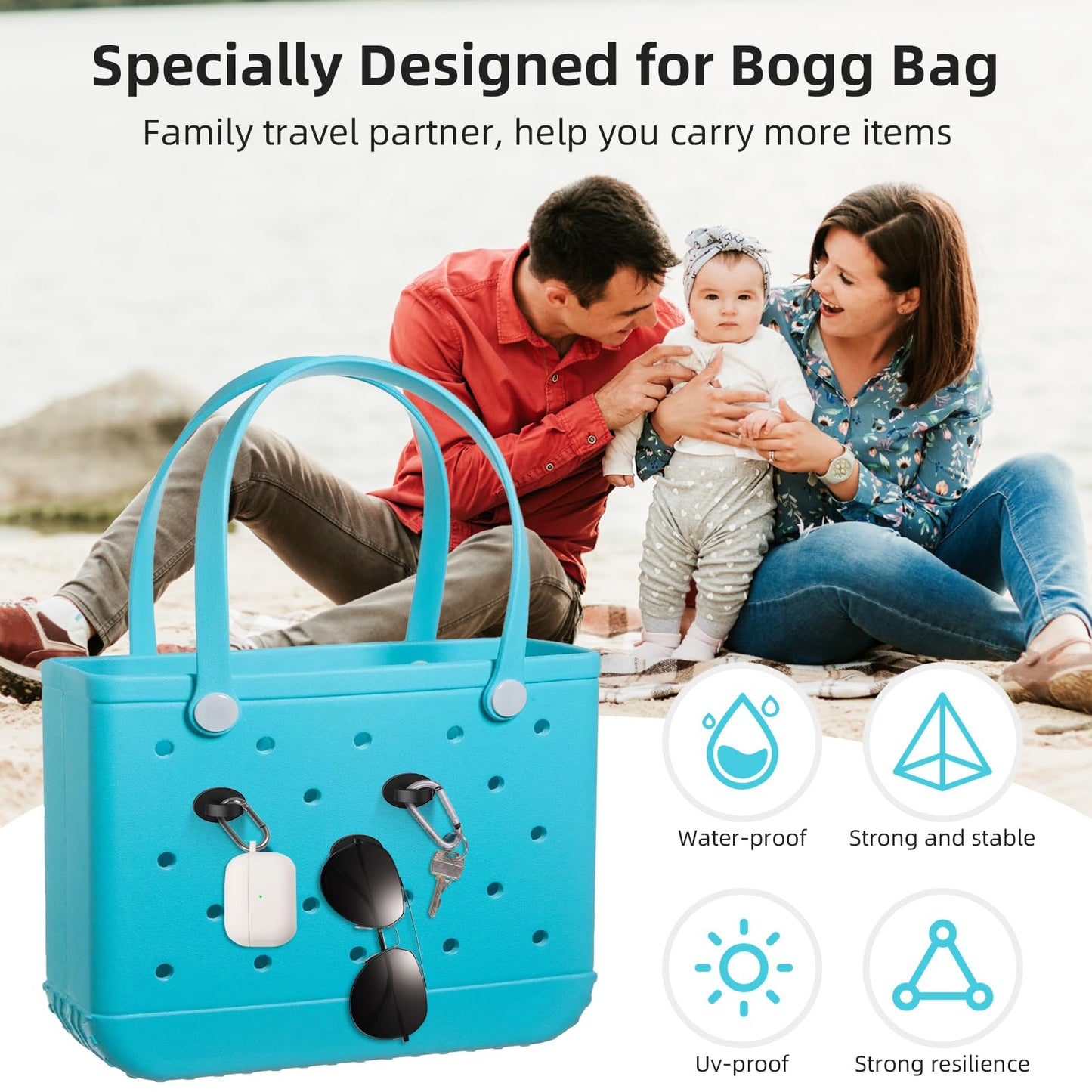 ARSUNOVO 4Pcs Hook Accessories for Bogg Bag, Insert Charms Key Holder Compatible with Beach Bag, Keychain Hanger for Simply Southern Bag(Black)