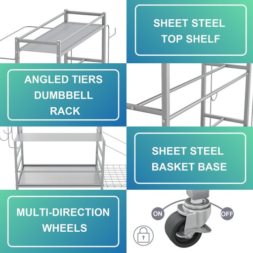 Cofiyard 700LBS Dumbbell Rack,5 Tier Weight Rack for Dumbbells,Home Gym Storage Rack for Dumbbells Kettlebells and Yoga Mat, All in One Heavy Duty Weight Organizer with Wheels and Hooks (Silver)