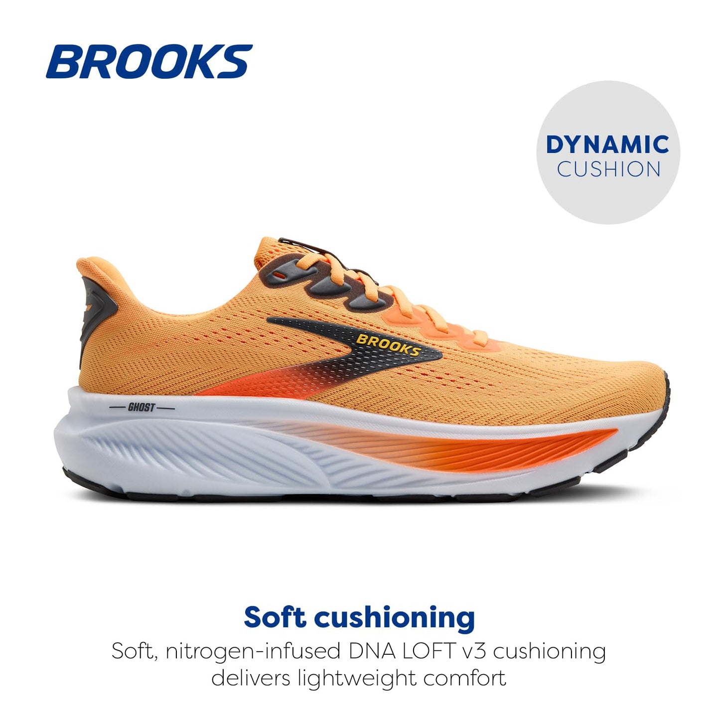 Brooks Men’s Ghost 17 Neutral Running Shoe - Blazing Orange/Yellow/Ebony - 7.5 Medium