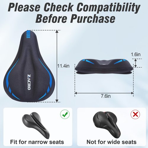 Zacro Bike Seat Cushion - Gel Padded Bike Seat Cover for Men & Women Comfort, Adjustable Velco Secure Bicycle Cushion Saddle, Fit with Peloton Bicycle, Indoor & Outdoor