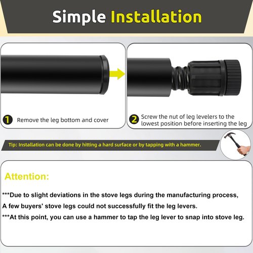 Camp Stove Leg Levelers Adjustable, Accessories for Camp Chef Explorer Stoves, Fit for Outdoor Camping Stove with 1.25" Diameter Round Legs, 4 Pcs Black