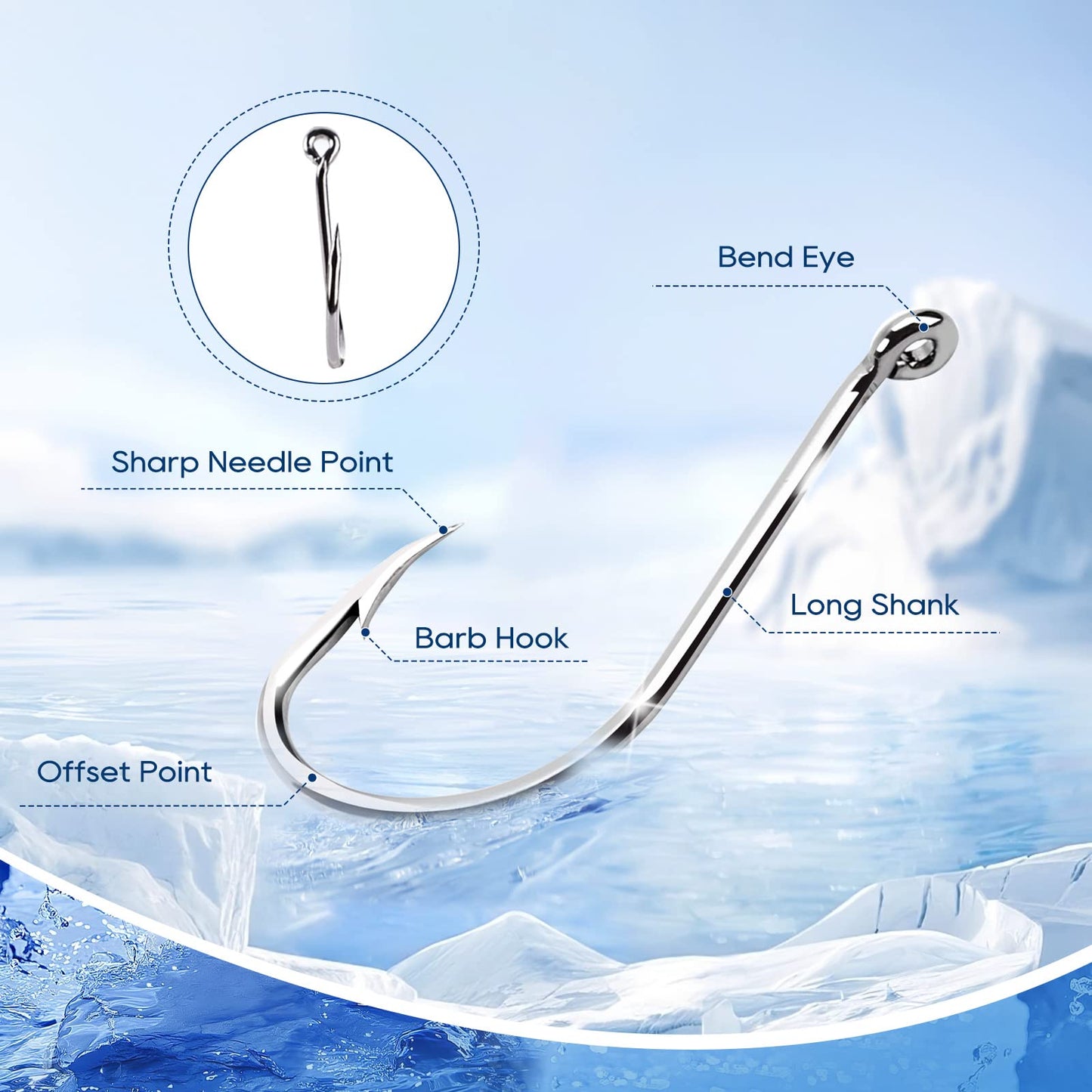 UCEC Octopus Hooks Saltwater Freshwater Fishing Hooks, 400pcs Barbed Catfish Bend Eye Hook High Carbon Steel Various Fish Species Hook Kit - Size 1/0#1#2#3#4#5#6#7#8#9#10#11