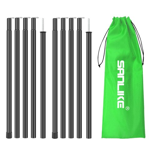 SAN LIKE Tent Poles Iron Camping Tarp Poles 76.6in Telescoping Tarp Tent Poles Adjustable Collapsible Tent Poles Canopy Rain Awning Shelter Backpacking Hiking (5 Sections)