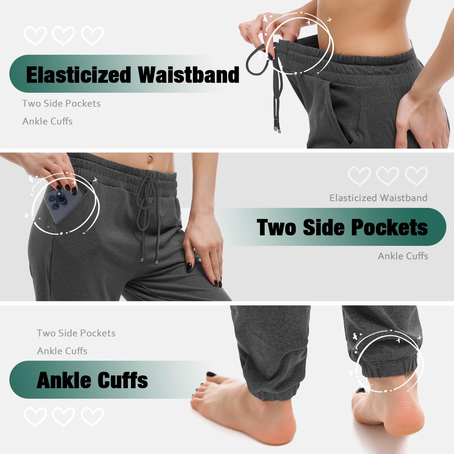 Walifrey Womens Joggers with Pockets, Drawstring Sweatpants Women for Lounging Jogging Gym and Workout DeepGrey,1 Pack DeepGrey M