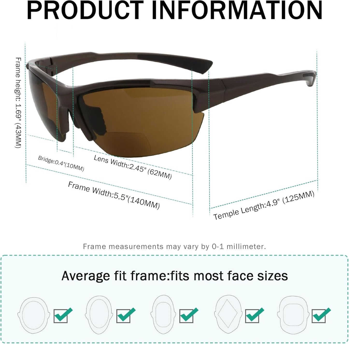 Eyekepper TR90 Frame Bifocal Sports Sunglasses Baseball Running Fishing Driving Golf Softball Hiking Sunshine Readers