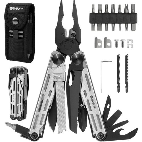 BIBURY Multitool Pliers Pro BI2045, Foldable Multitools with Replaceable Wire Cutters and Saw, Stainless Steel Multi Tool w/Upgraded Scissors and Screwdriver Set, Ideal for Camping, Hiking, Survival