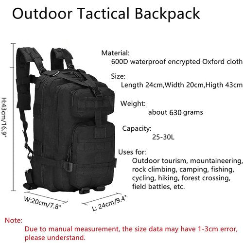 Lawaia Small Tactical Backpack Military Survival Molle Army Go Bag Hunting Gym Rucking Hiking Camping Motorcycle Rucksack With Weights for Men and Women 30L (Black)