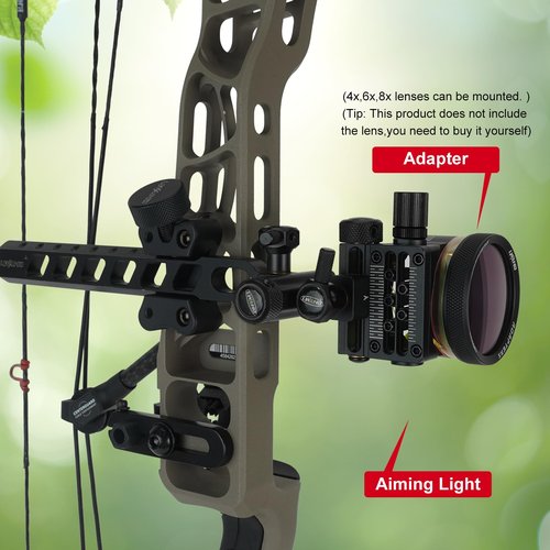 Compound Bow Sight Archery 5-Pin Sight Long Bar - 0.019" Fiber, Aluminum Machined - Support 2X-8X Magnification Sight Lens for Hunting Shooting