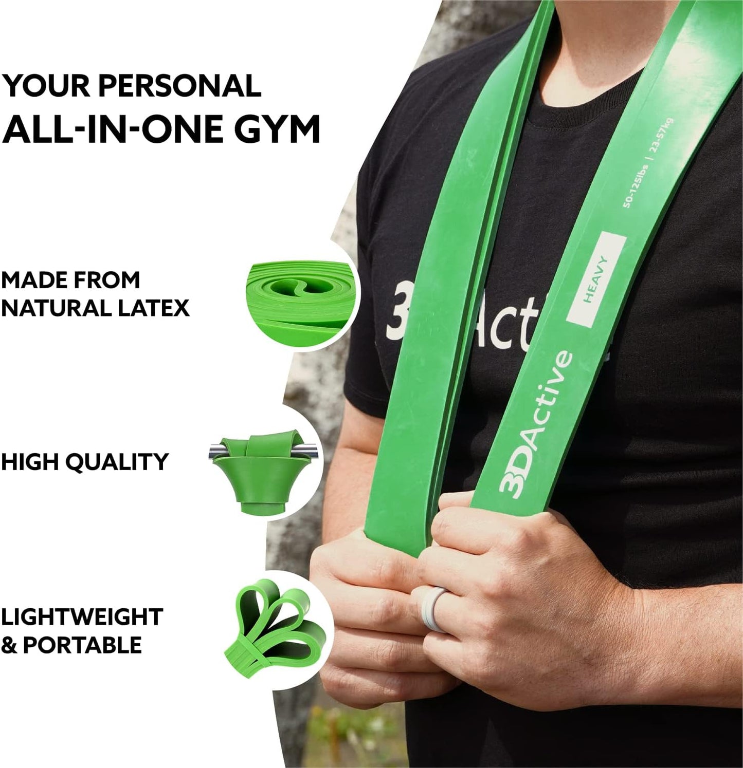 3DActive Pull Up Assist Band - Resistance Band for Strength Training, Powerlifting, Body Stretching, Crossfit - Exercise Guide Included.