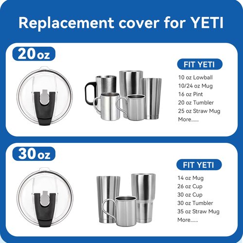 Prurex 30 oz Tumbler Lids,Replacement Lids for 30 oz Yeti Tumbler, Ozark Trail and More, Spill Proof Lids,Cover for 30 OunceTumbler,Cup (Black 2pack)