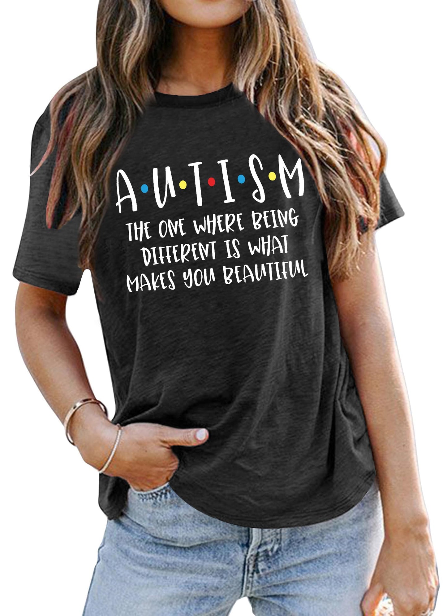 Autism Awareness Shirts Women Autism T Shirt Autistic Acceptance Tee Casual Inspirational Tops Grey