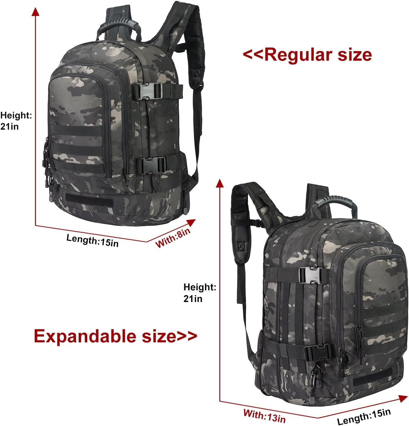 HYKING Large Tactical Expandable Backpack 39L-64L Military Bug Out Bag With Waist Strap