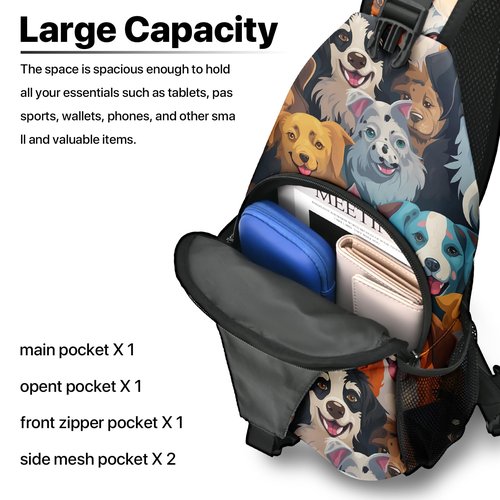 LYEMVHE Colorful Dog Sling Bag travel Crossbody Backpack Casual Daypack for Women with Strap Lightweight Outdoor Hiking Climbing Runners
