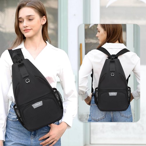 MOSISO Sling Backpack Travel Hiking Daypack, Crossbody Convertible Sling Bag with Front Pocket One Shoulder Chest Bag, Black