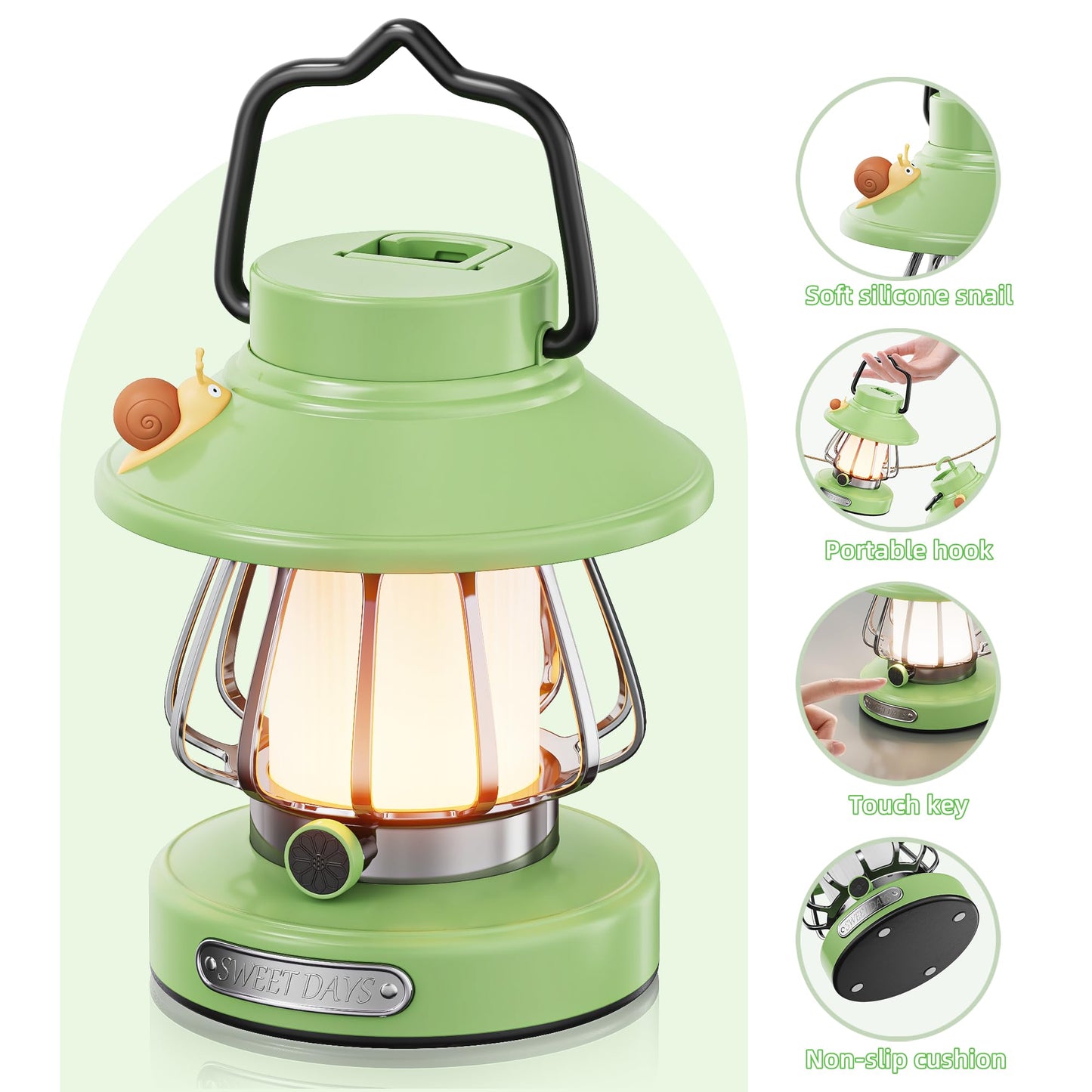 HOMY New Gear lamp for Kids Set Toddler Flashlight Convenient LED Light Rechargeable Battery Operated Outdoor Indoor Essentials Table Portable Night Light Green Gift Electric Camping Lanterns Snail
