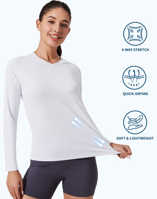 Pioneer Camp Women's UV Sun Protection SPF Shirt V Neck UPF 50+ Long Sleeve Workout Tops Quick Dry Rash Guard Hiking Running White