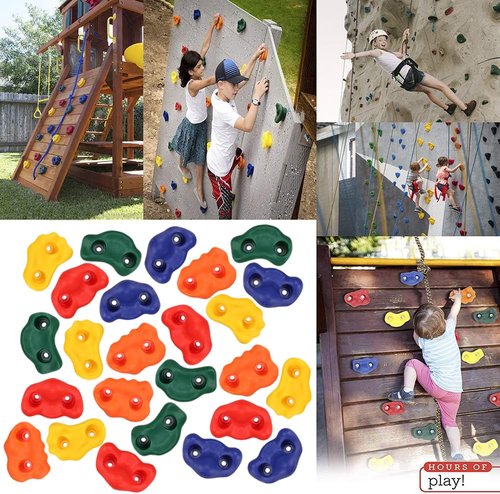 Yaegoo 25pcs Rock Climbing Holds, Rock Climbing Holds with Climbing Rope and Handles, Mounting Hardware Included