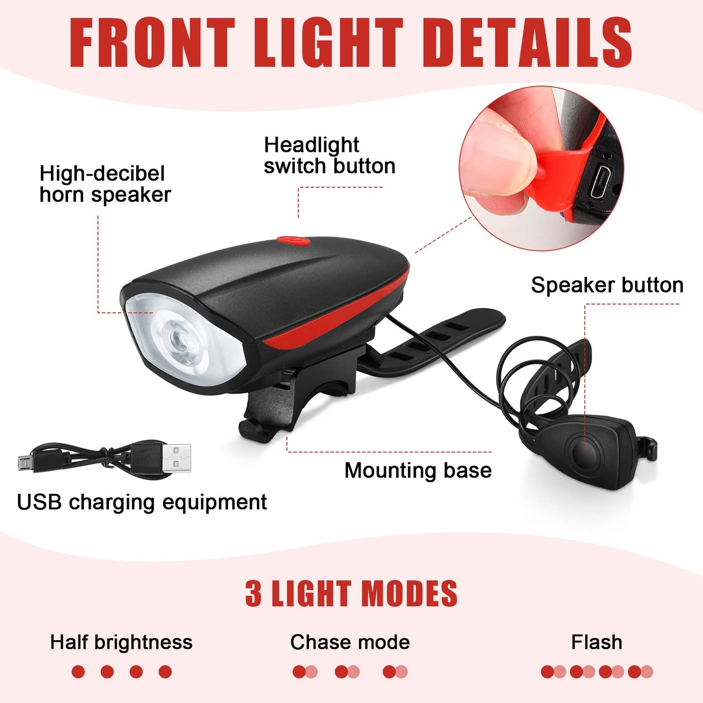 Hanaive 4 Sets Bright LED Bike Light Set USB Rechargeable Bicycle Front Headlight Back Taillight Waterproof Bicycle Light Cycling Accessories for Men Women Night Road Mountain Riding(Popular Style)