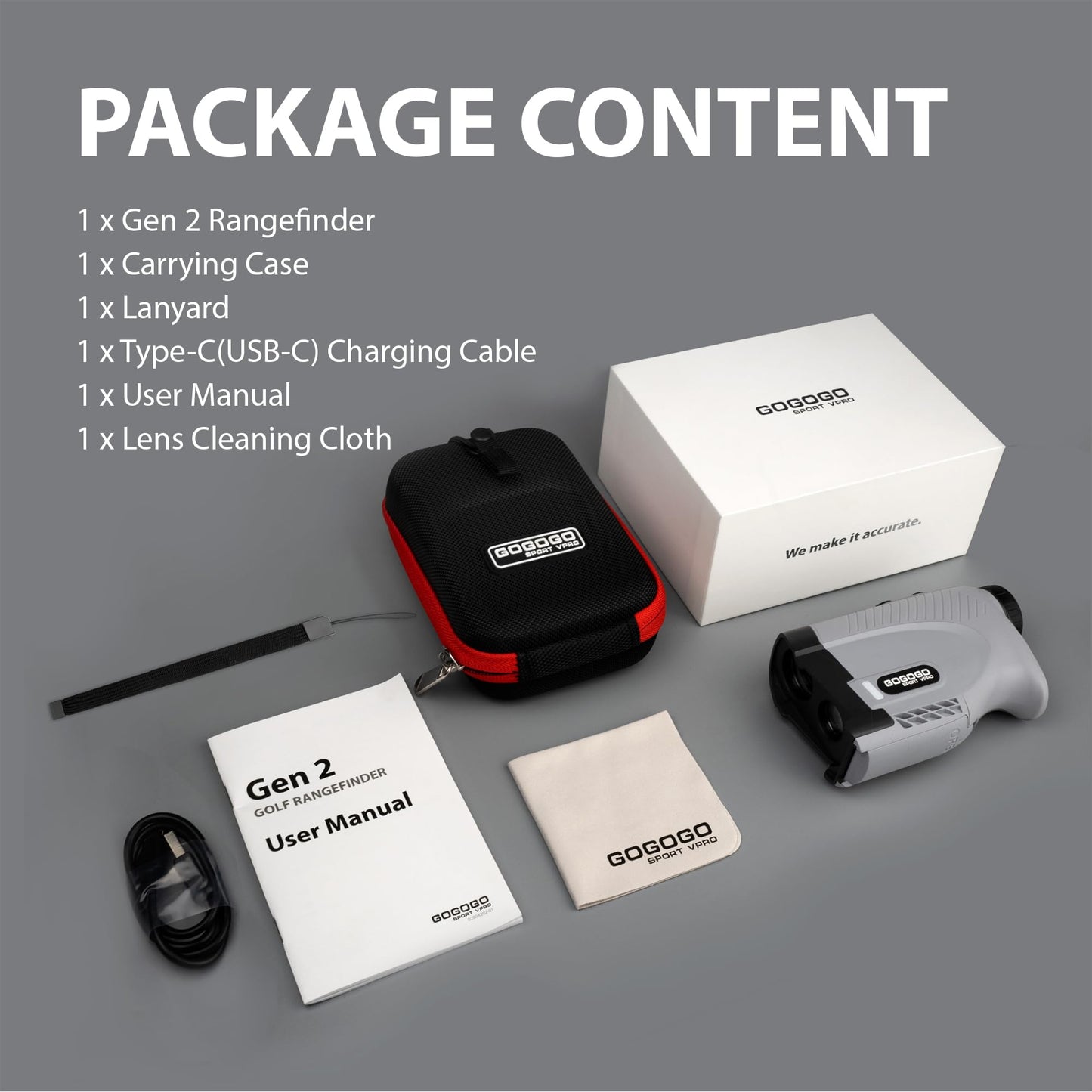 Gogogo Sport Vpro Gen 2 Golf Laser Rangefinder, Ultra-Clear Optics with 99% Transmission Lens OLED Display, Dual Power Sources, FlagLock/Slope/Magnetic/Lightweight (Gen 2)