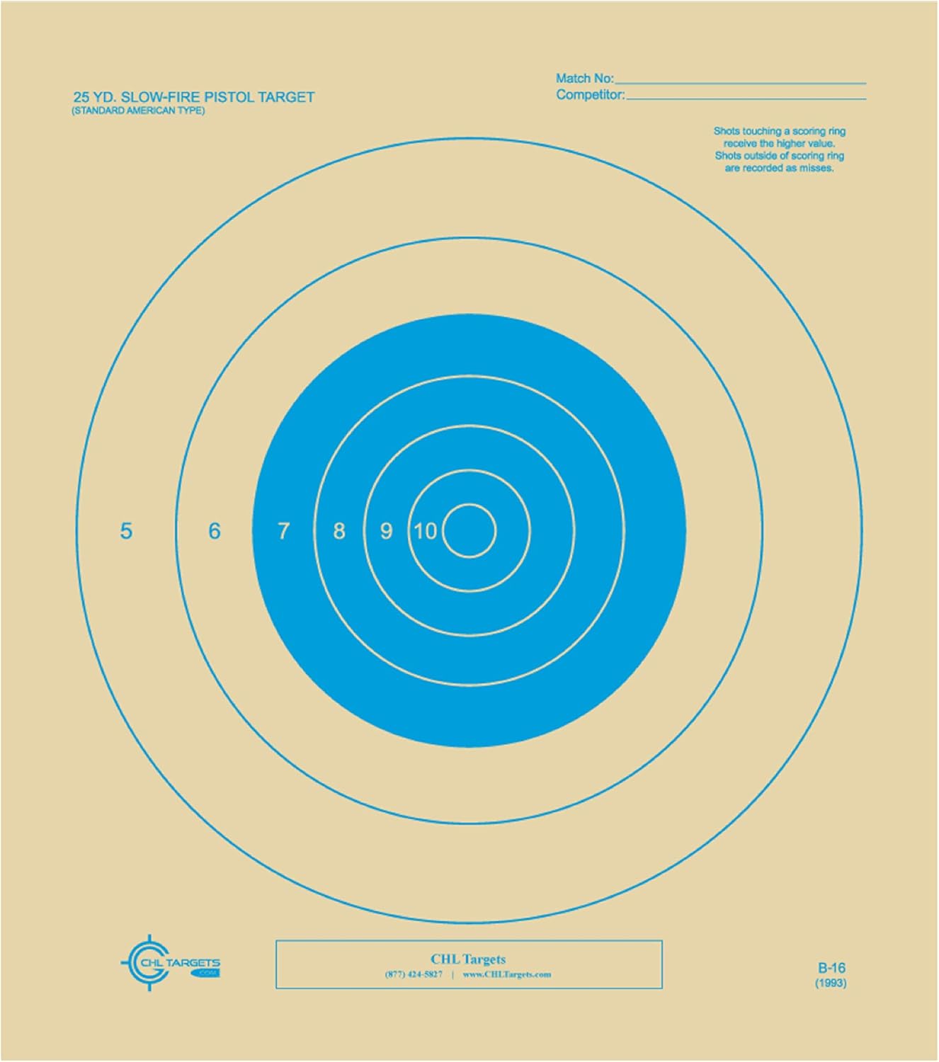 25 Yard Slow Fire Pistol Target, B-16, Bullseye Target, Archery, Gun, Rifle, Pistol, Airsoft, BB Gun, Air Rifle