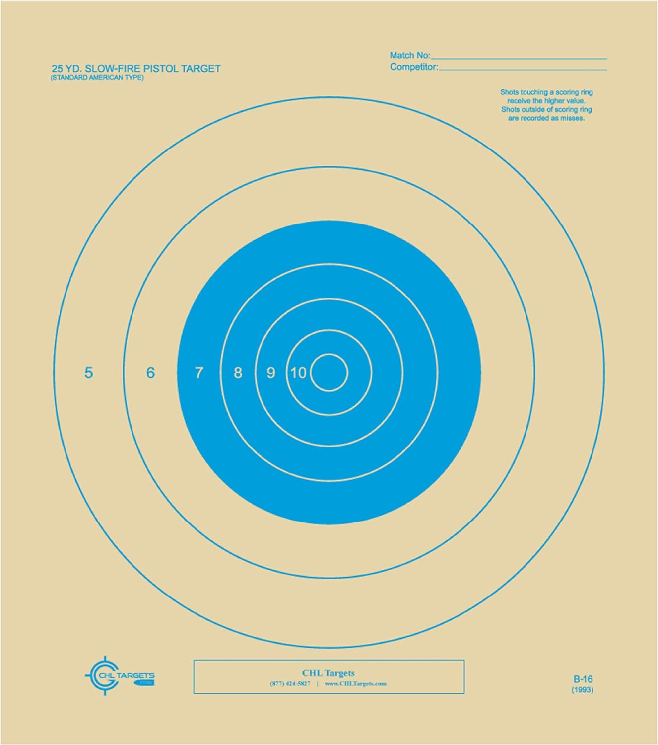 25 Yard Slow Fire Pistol Target, B-16, Bullseye Target, Archery, Gun, Rifle, Pistol, Airsoft, BB Gun, Air Rifle