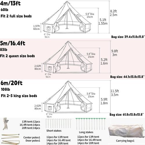 DANCHEL OUTDOOR 4 Season Canvas Yurt Tent with Waterproof Rain Fly Cover for 4 Person Bell Tent Camping, 4m/13ft Khaki