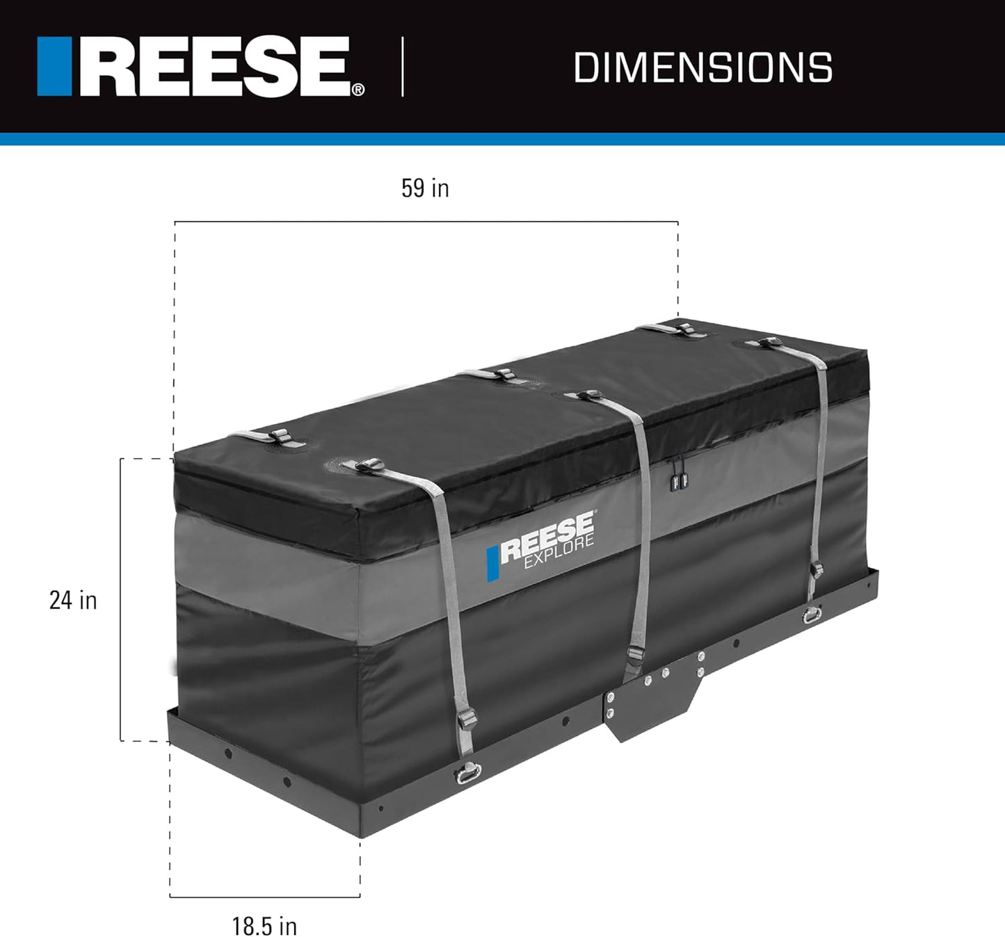 Reese Explore 63604 Amigo Hitch Mount Cargo Carrier Bag, 59 Inch x 18.5 Inch x 24 Inch, Rainproof, Fit On A Most Full-Size Hitch Mounted Cargo Carriers.