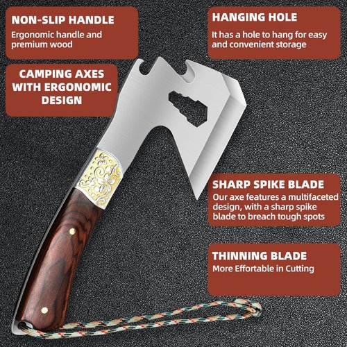 Camping Hatchet Camping Axe Forged High Carbon Steel for Meat Cleaver Axe Outdoor Splitting Wood Great for Axe Throwing, Camping, Survival, Outdoors and Chopping (734F)