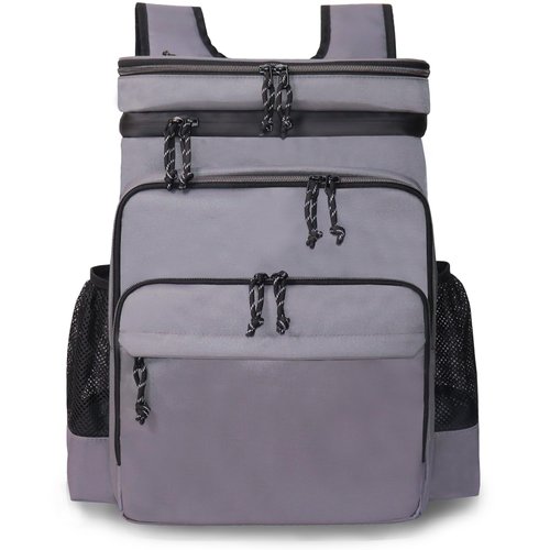 GiMiUiTo Double Deck Cooler Backpack Leak-Proof Large Cooler Backpack,Cooler Bag Insulated Perfect Soft Cooler Bag for Tactical, Camping, Picnic, Beach, Hiking,Grey