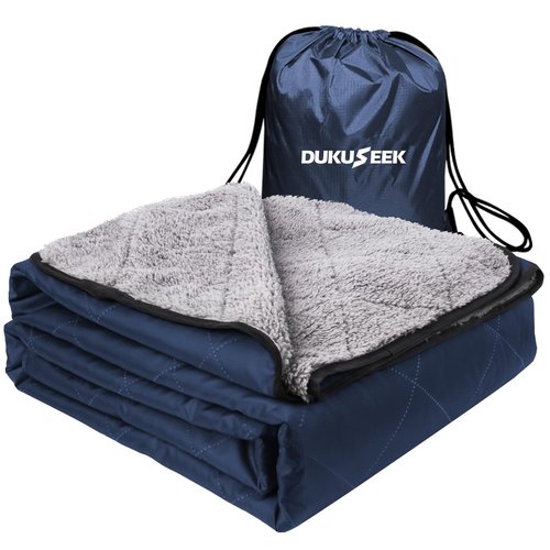 DUKUSEEK Outdoors Waterproof Throw Blanket with Hood, 79”x 59” Sherpa Fleece Stadium Windproof Blankets for Boat, Traveling, Camping, Football, Dogs, Outdoor Sporting Events-Machine Washable