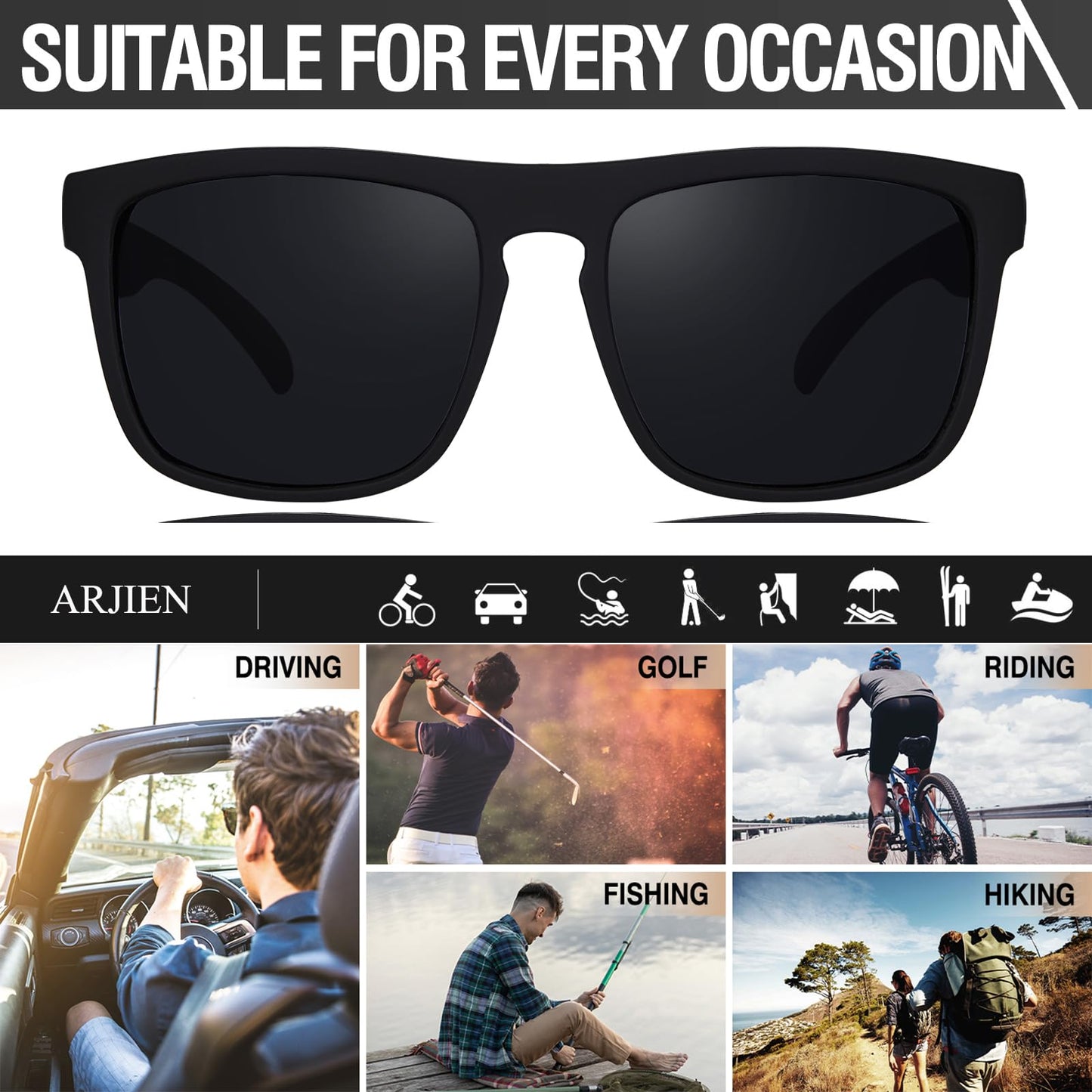Arjien Polarized Sunglasses Men UV Protection Square Mens Sun Glasses Driving Fishing Golf Running Beach Essentials for Men (3 Pack (Black+Blue Mirrored+Red Mirrored))