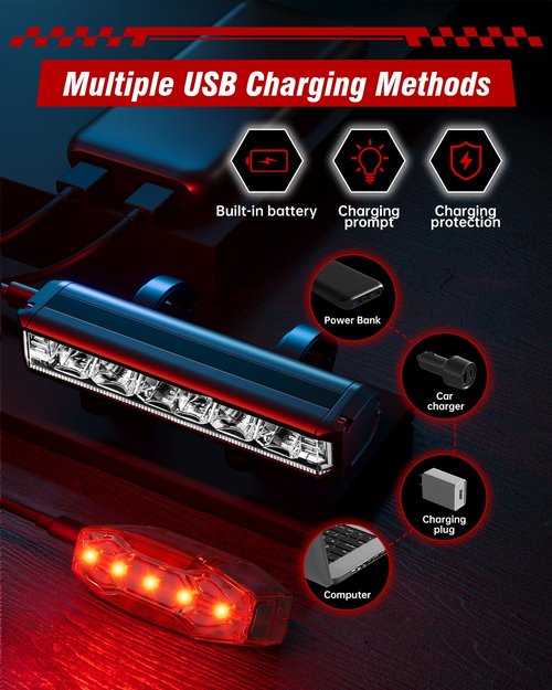 Bike Lights for Night Riding, 6 LED 4800mAh Super Bright Aluminum USB Rechargeable Bicycle Light Set, IPX5 Bike Headlight and Taillight, LED Front Rear Light Accessories for Adults Kids Road Mountain