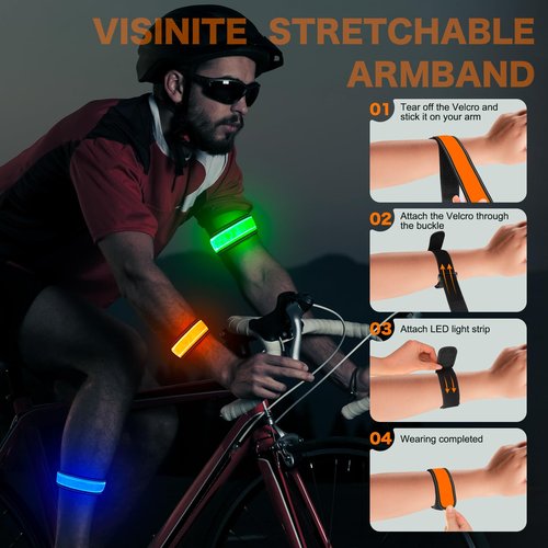 LED Armband Rechargeable for Running Walking, Safety Night Light Up Running Gear, High Visibility Reflective Luminous Armband, Adjustable Glow Accessories for Men Women (2 Pack) (Orange)