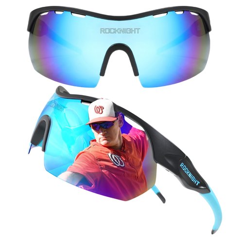 ROCKNIGHT Beach Volleyball Sunglasses Men Polarized UV Protection HD Blue Sunglasses Trendy Sun Shades Skin-Friendly TR90 Frame Black/Blue