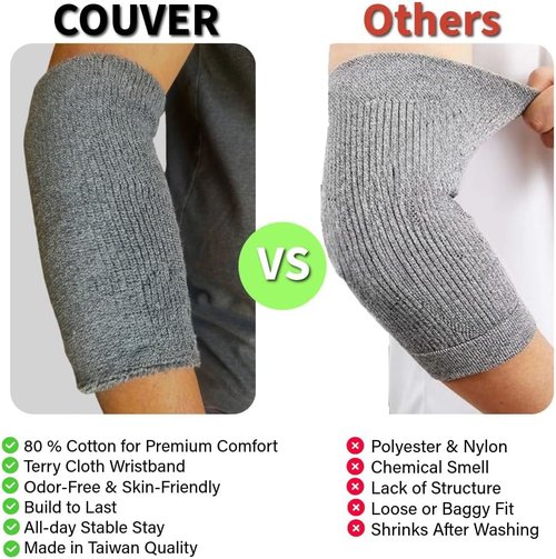 Couver Premium Quality Athletic 9inch Thick Cotton Terry Cloth Elbow Wrist Sweatband 1PC