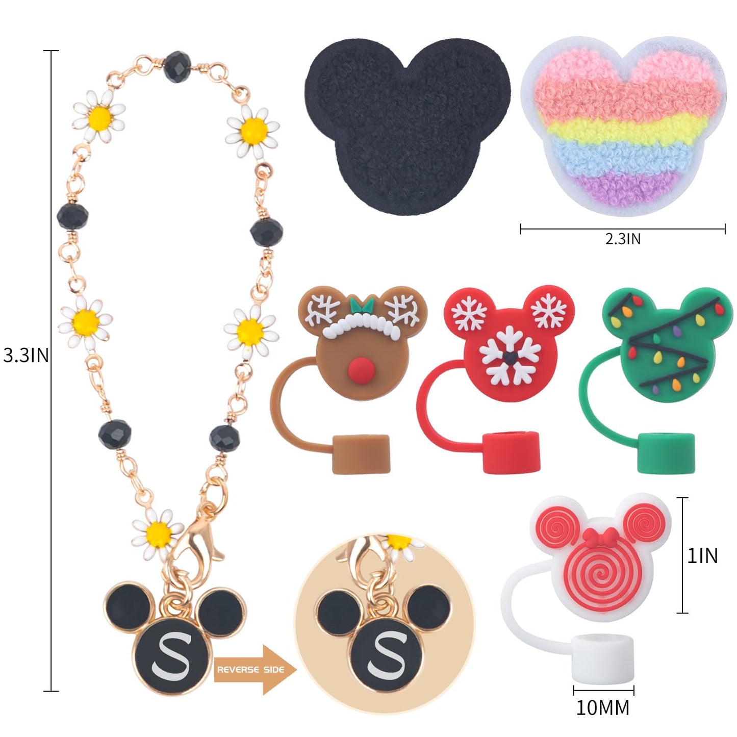 7 PCS Use for Stanley Cup Accessories Charms,Compatible with Stanley Cup Letter Charms for Handle,Silicone Straw Cover Topper & Sticker(S)