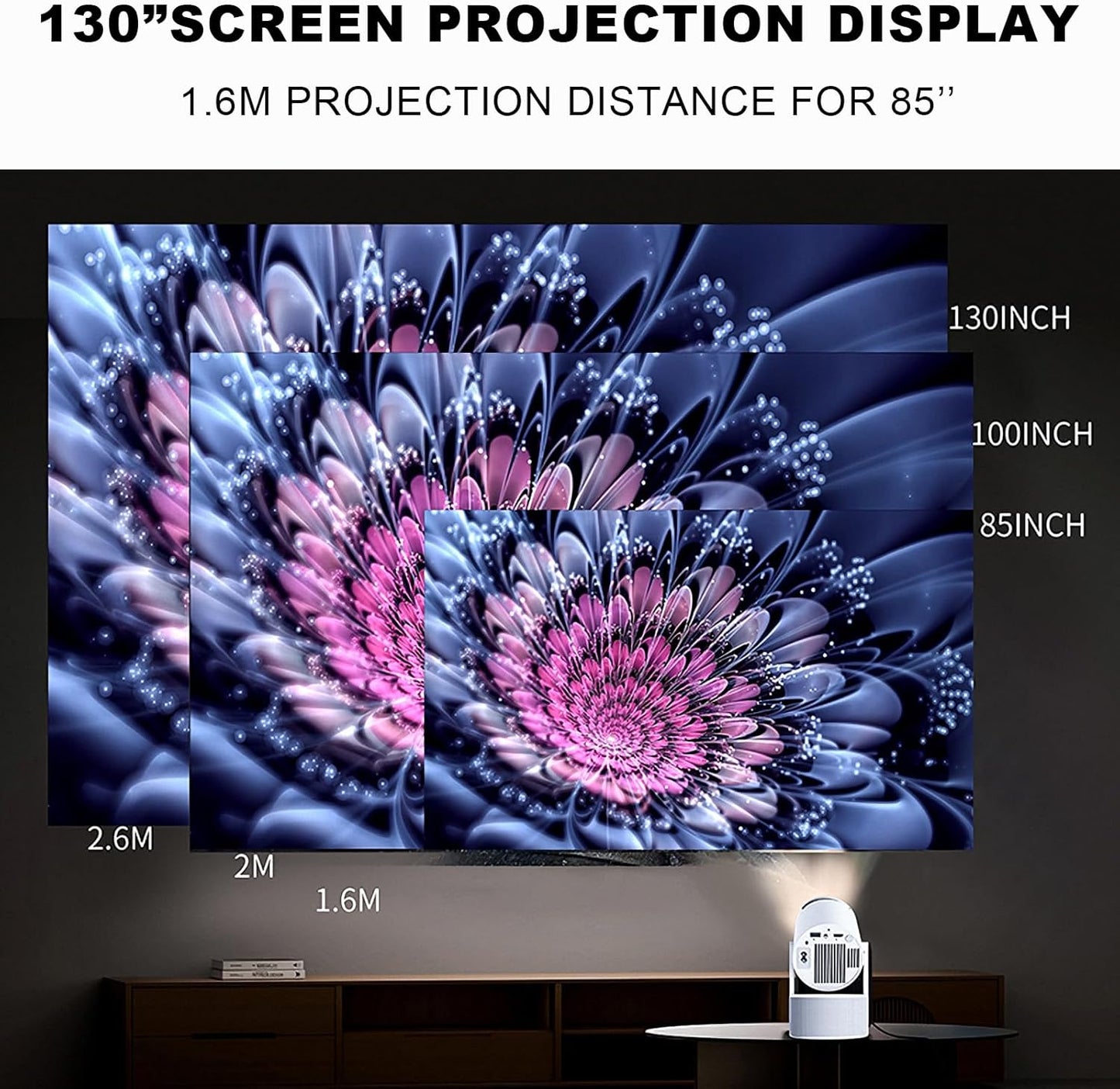 Mini Projector, HY300 PRO Portable Projector, Support 4K 1080P with Dual-Band WIFI6 5G Wireless 5.0 Bluetooth Android 11, 180° Rotatable, Auto Keystone Correction, 35"-130" Screen Video Projector
