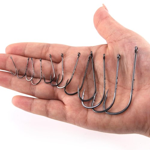 Dr.Fish 100 Pack Baitholder Fishing Hooks, Freshwater Fishing Straight Shank Worm Hooks Walleye Rig Bass Crappie Panfish Bluegill 3/0