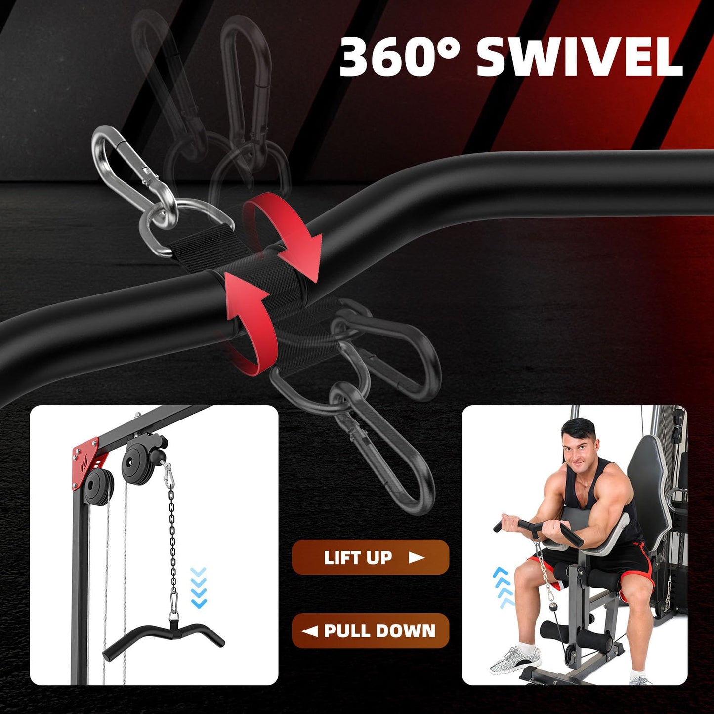 Anobeyi LAT Pull Down Attachment, Gym Tricep Rope Machine LAT Pulldown Bar, Strength Training Gym Equipment Accessory, Ergonomic Curl Bar for Seated Rowing, High Pull Downs (19in W-Bar)