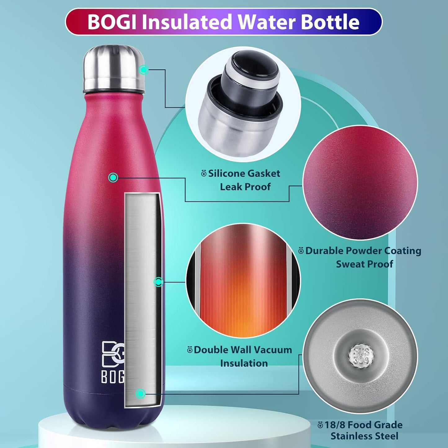 17oz Insulated Stainless Steel Water Bottle | Leak-Proof | Hot Pink for Outdoor Sports