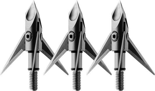 Crossbow Broadheads | 3 Pack | 100 Grain Screw-In Cross Bow Hydroschok-X Pivoting Broadhead, Cross Bow Arrow Heads, Bow Hunting Accessories, 0.032”, Stainless Steel, Silver, Model: RAM100CB
